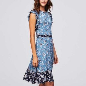 NWT LOFT size 12 blue floral midi dress